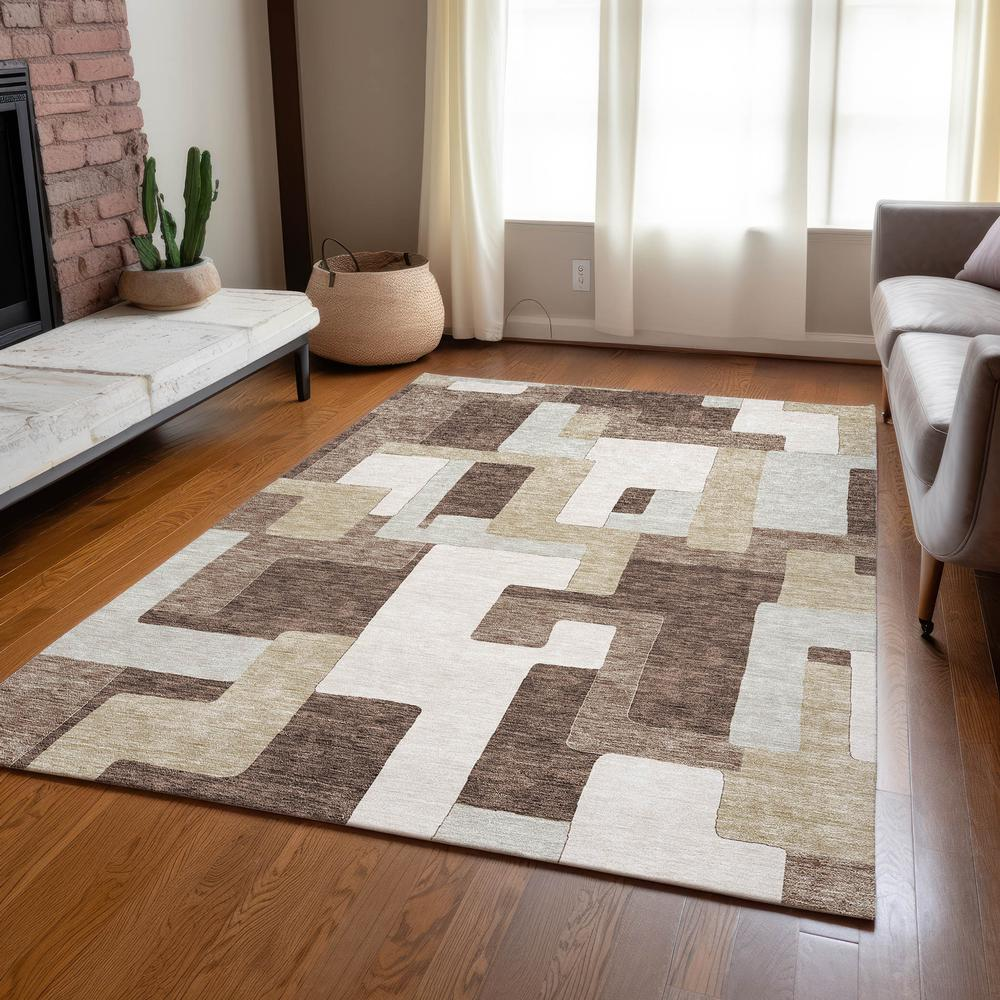 Start2Finish Chantille ACN955 brown 8x10 rug with soft, woven texture and intricate pattern on a neutral background.