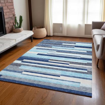 Start2Finish Chantille ACN956 blue 8x10 rug with intricate patterns and soft texture, perfect for living room or bedroom decor.