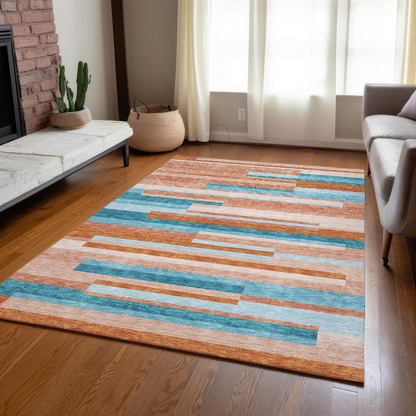 Start2Finish Chantille ACN956 orange 9x12 rug with intricate pattern, soft texture, and vibrant color suitable for living room or bedroom.