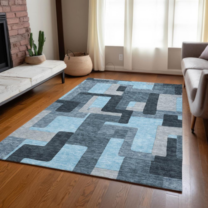 Start2Finish Chantille ACN955 blue 9x12 rug with intricate pattern, soft texture, and decorative design for living room or bedroom.
