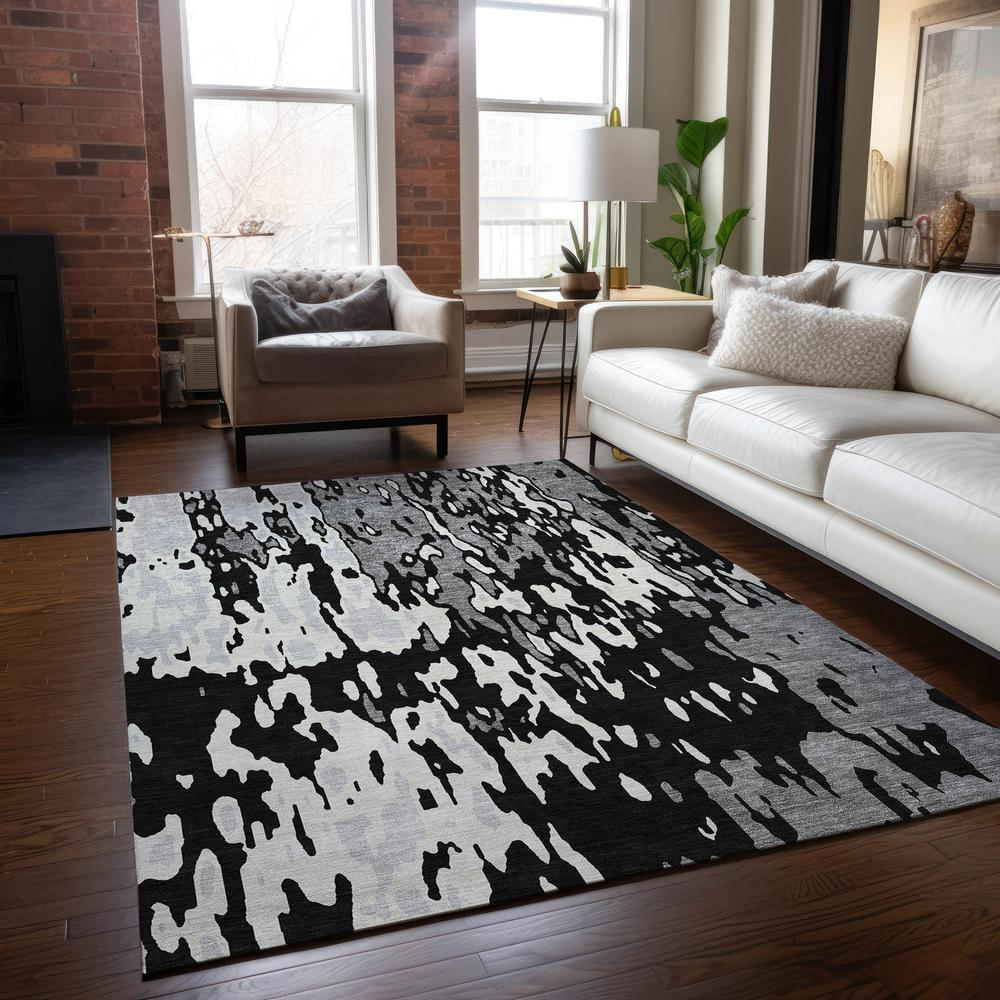 Start2Finish Chantille ACN957 black 9x12 rug with intricate pattern and plush texture, suitable for living rooms and bedrooms.