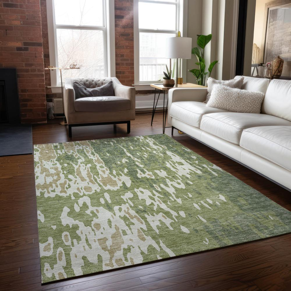 Start2Finish Chantille ACN957 green 9x12 rug featuring soft, textured fabric with intricate patterns on a neutral background.