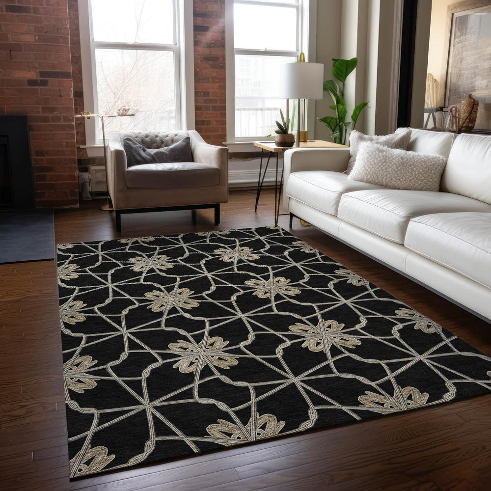 Start2Finish Chantille ACN958 black 5x7.6 rug with intricate pattern, soft texture, and plush pile, ideal for modern living spaces.