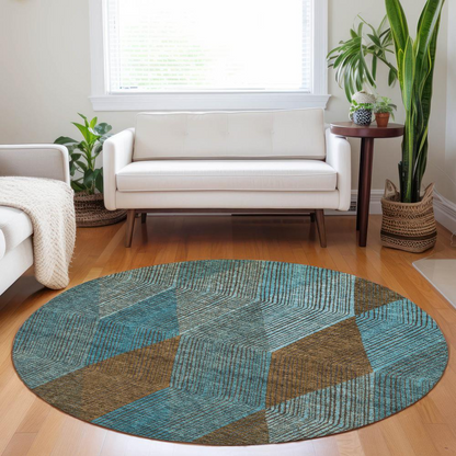 Start2Finish Chantille ACN962 teal 8x8 rug showing soft textured fabric and vibrant teal color on a neutral floor.