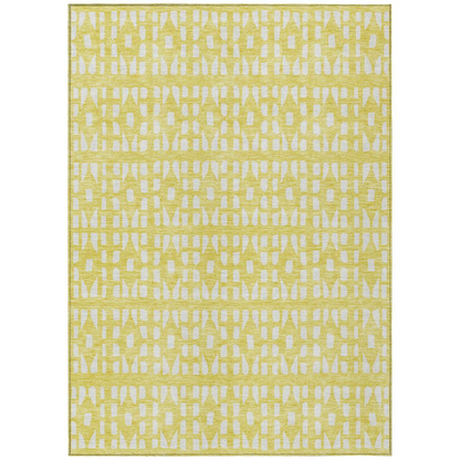 Start2Finish Chantille ACN963 gold 10x14 rug with intricate pattern, soft texture, and elegant design for living room or bedroom decor.