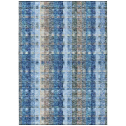 Start2Finish Chantille ACN966 blue 10x14 rug with intricate pattern, showcasing soft texture and vibrant color in a living room setting.