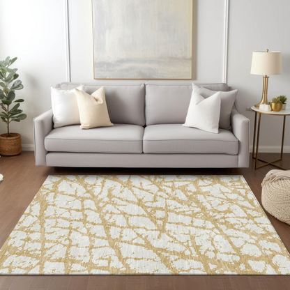 Start2Finish Chantille ACN972 gold 9x12 rug with intricate pattern, soft texture, ideal for living room or bedroom decor.