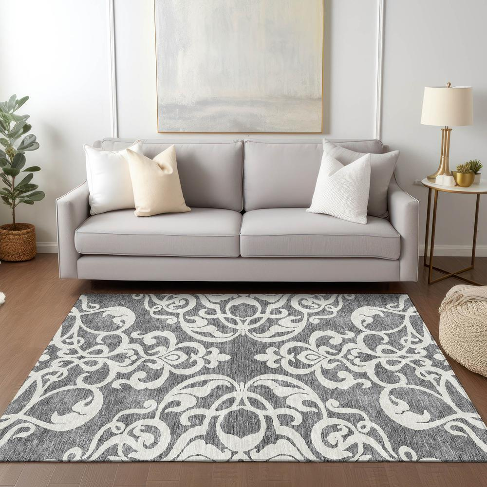 Start2Finish Chantille ACN973 gray 9x12 rug with intricate pattern, soft texture, and elegant design for living room or bedroom decor.
