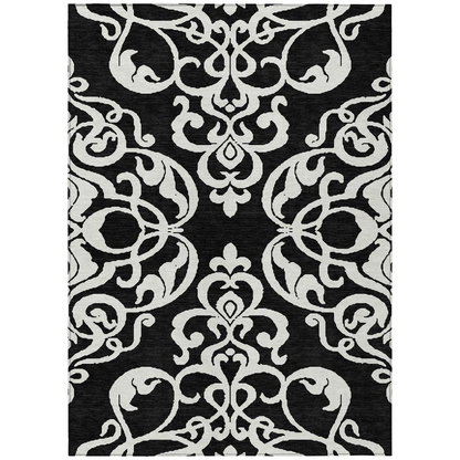 Start2Finish Chantille ACN973 black 9x12 rug with intricate pattern, plush texture, and soft fibers perfect for living rooms and bedrooms.