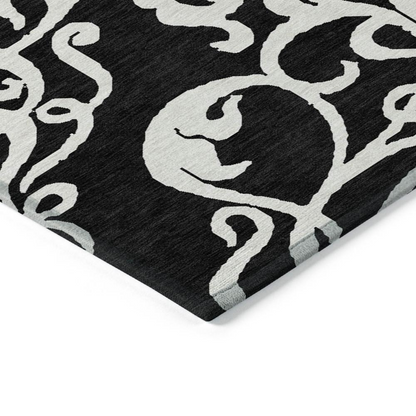 Start2Finish Chantille ACN973 black 9x12 rug with intricate pattern and plush texture, ideal for living room or bedroom decor.