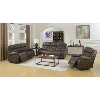 Start2Finish Aria Power Recliner Sofa in brown fabric with plush cushions and adjustable reclining features