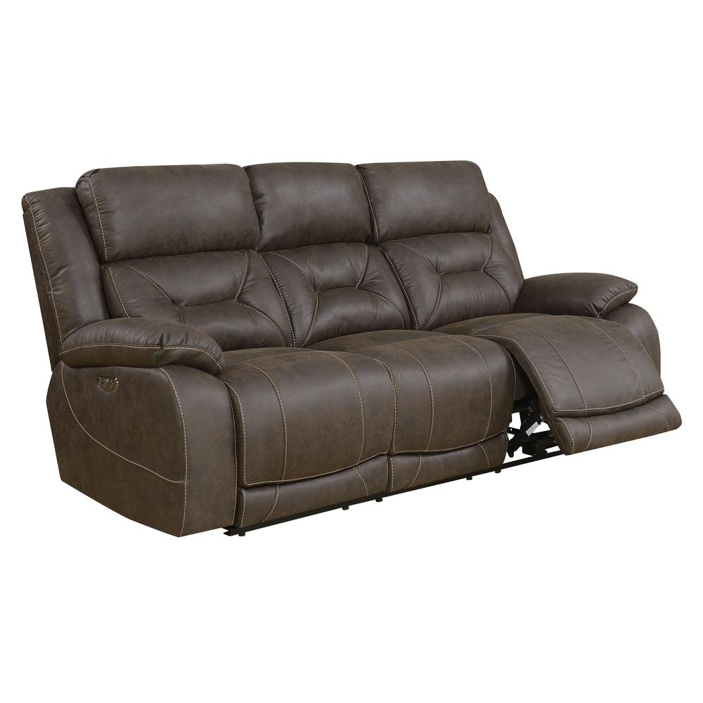 Start2Finish Aria Power Recliner Sofa in brown fabric, featuring plush cushions and a modern design for comfortable seating.
