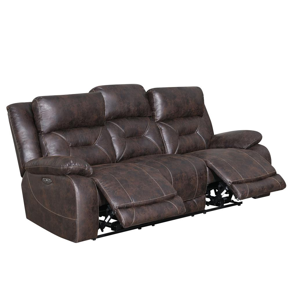 Start2Finish Aria Power Recliner Sofa in brown fabric with plush cushions and a sleek, modern design.