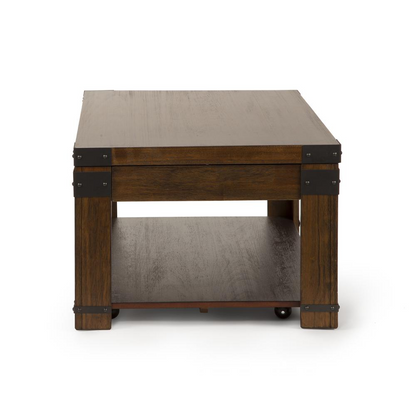 Start2Finish Arusha Lift Top Cocktail Table with wood finish, showcasing its lift-top design and spacious surface for living room.