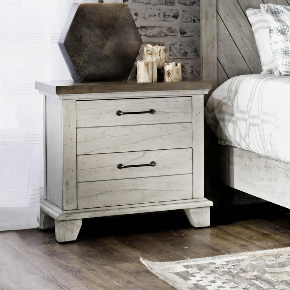 Start2Finish Bear Creek Nightstand showing a wooden furniture piece with a drawer and open shelf in a bedroom setting.