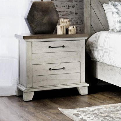 Start2Finish Bear Creek Nightstand showing a wooden furniture piece with a drawer and open shelf in a bedroom setting.