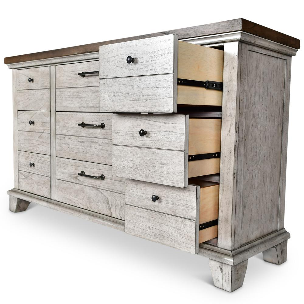 Start2Finish Bear Creek dresser with matching mirror, wooden bedroom furniture featuring sleek handles and a modern design.
