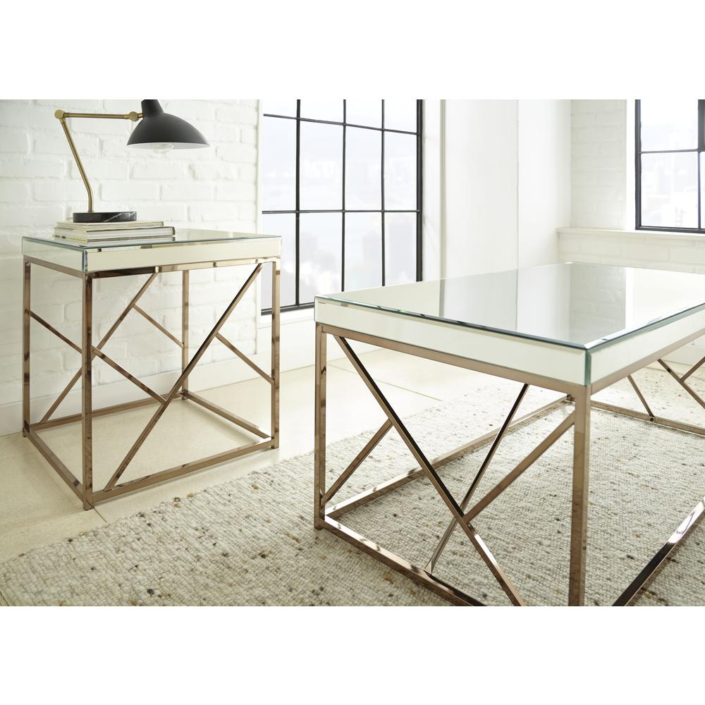 Start2Finish Evelyn cocktail table with a sleek wooden top and metal base, ideal for modern living room or lounge decor.