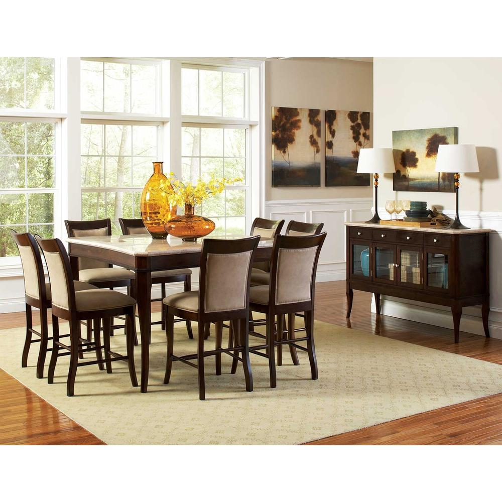 Start2Finish Marseille marble top sideboard with wooden cabinets and silver handles, showcasing a stylish storage piece.