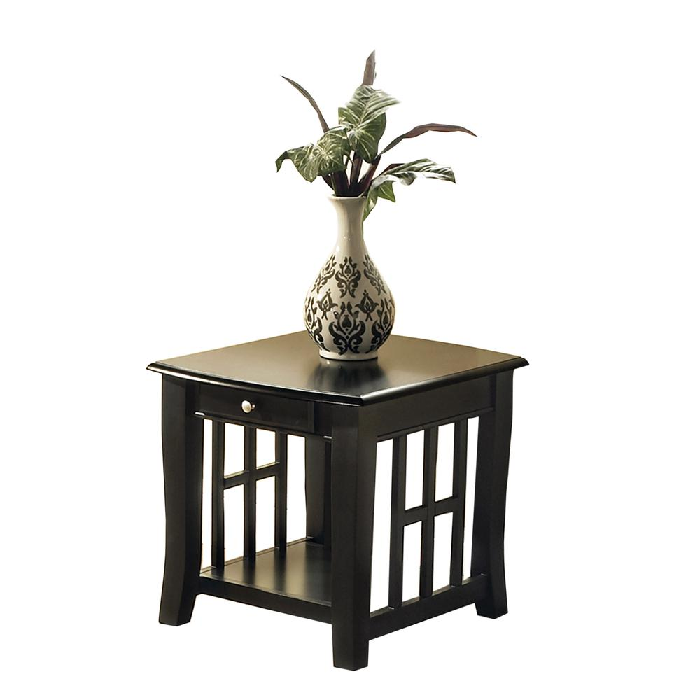 Start2Finish Cassidy end table measuring 23x28x23 inches, featuring a modern wood design with a smooth surface and sturdy legs.