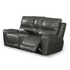 Start2Finish Laurel Pwr-Pwr Console Loveseat showing plush beige fabric, cushioned seats, and built-in console with cup holders.