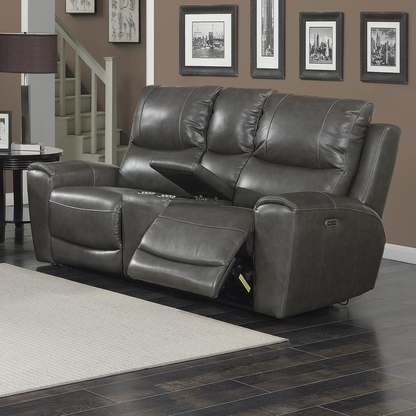 Start2Finish Laurel Pwr-Pwr Console Loveseat with plush fabric, armrests, and built-in console for comfortable seating.