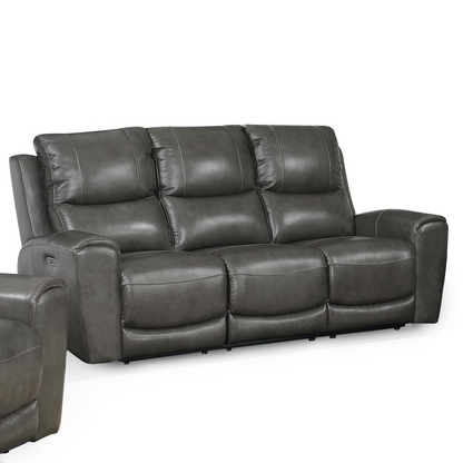 Grey Laurel Pwr-Pwr sofa by Start2Finish, showcasing plush fabric, modern design, and power recline features in a living room setting.