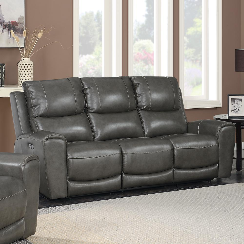 Start2Finish Laurel Pwr-Pwr Grey sofa with plush fabric and modern design, shown in a spacious living room setting.