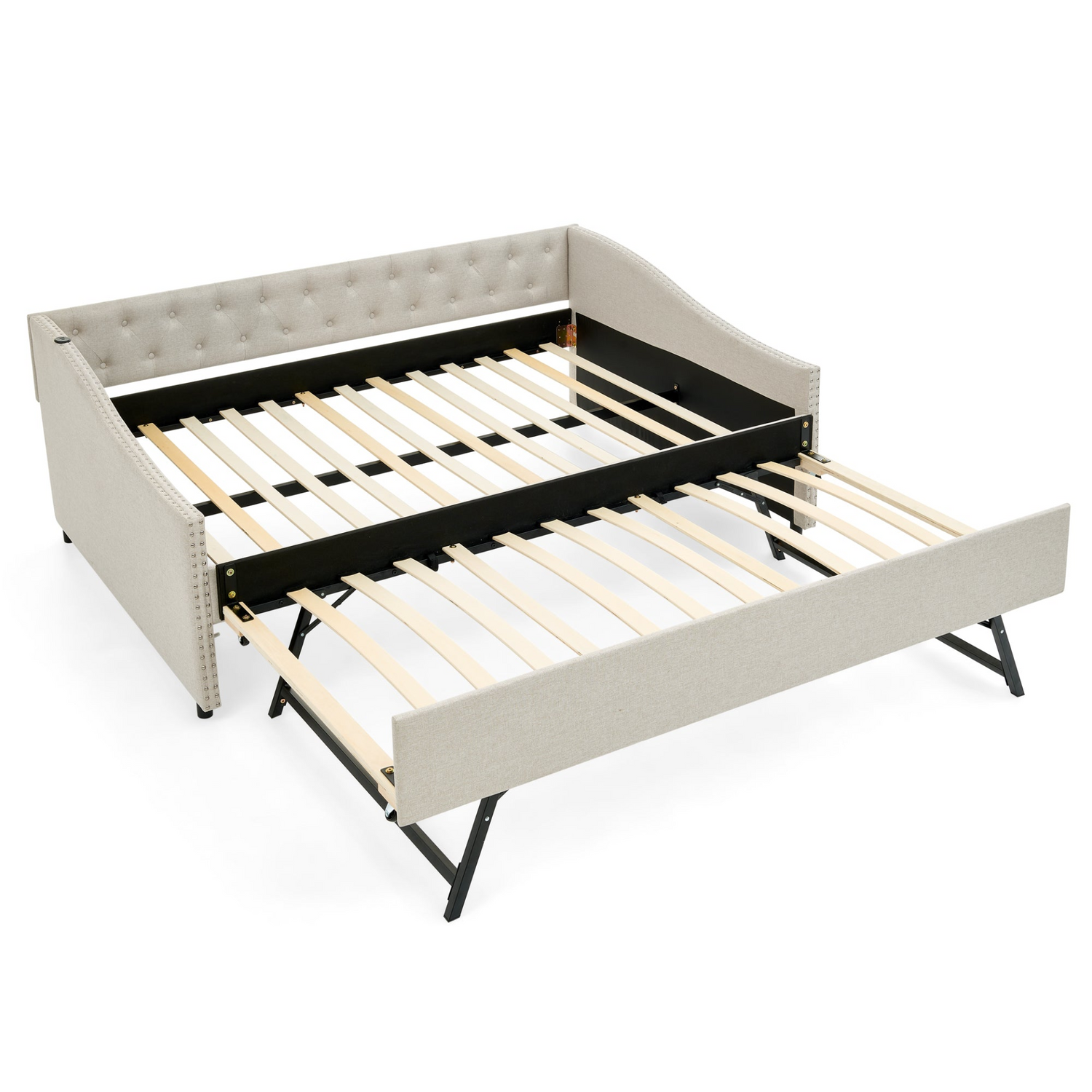 Solid wood and metal bed frame by Start2Finish, suitable for bedroom and guest room furnishings with sturdy construction.