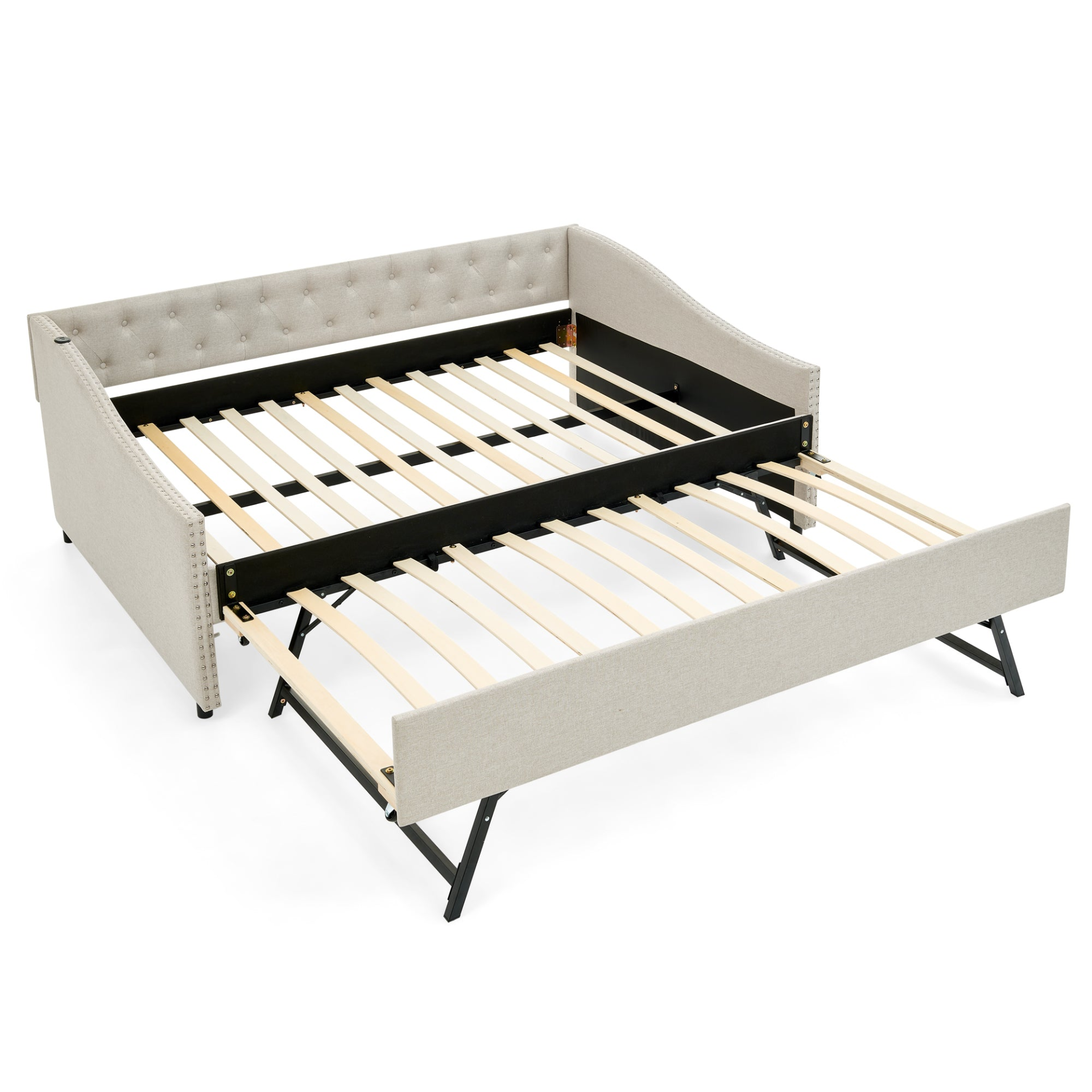 Solid wood and metal bed frame by Start2Finish, suitable for bedroom and guest room furnishings with sturdy construction.