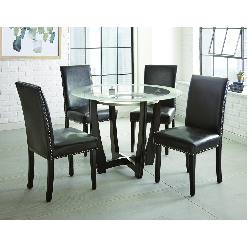 Black Verano Vegan Leather Side Chair by Start2Finish, showcasing its modern design and sleek black upholstery.