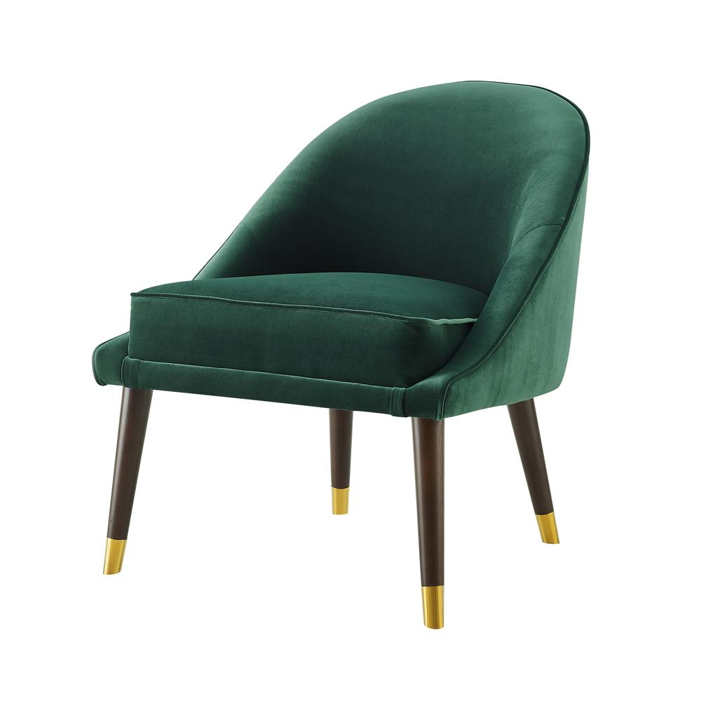 Start2Finish Avalon velvet accent chair in vibrant green with plush upholstery and sleek wooden legs.