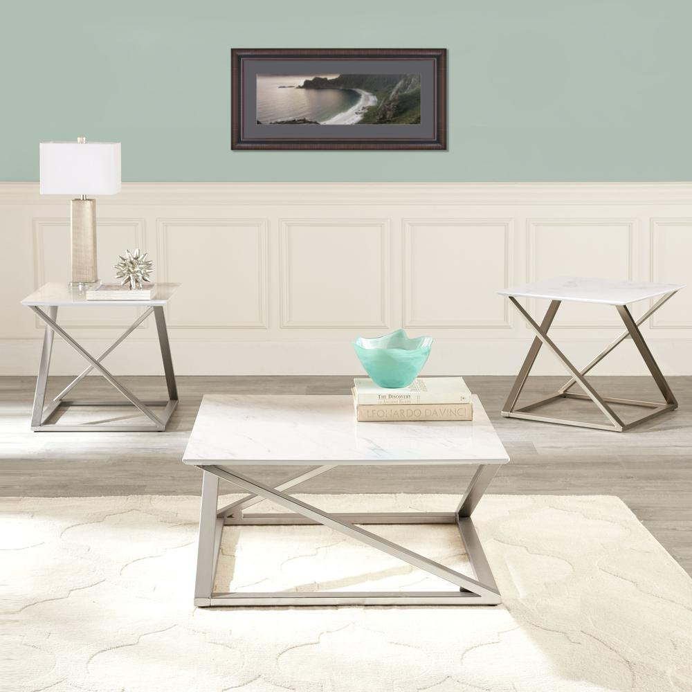 Set of three Zurich occasional tables by Start2Finish with round wooden tops and black metal legs, arranged together.