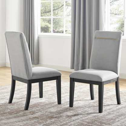 Yves black dining table with six grey chairs, modern kitchen furniture set, Start2Finish brand, wood and fabric materials visible.
