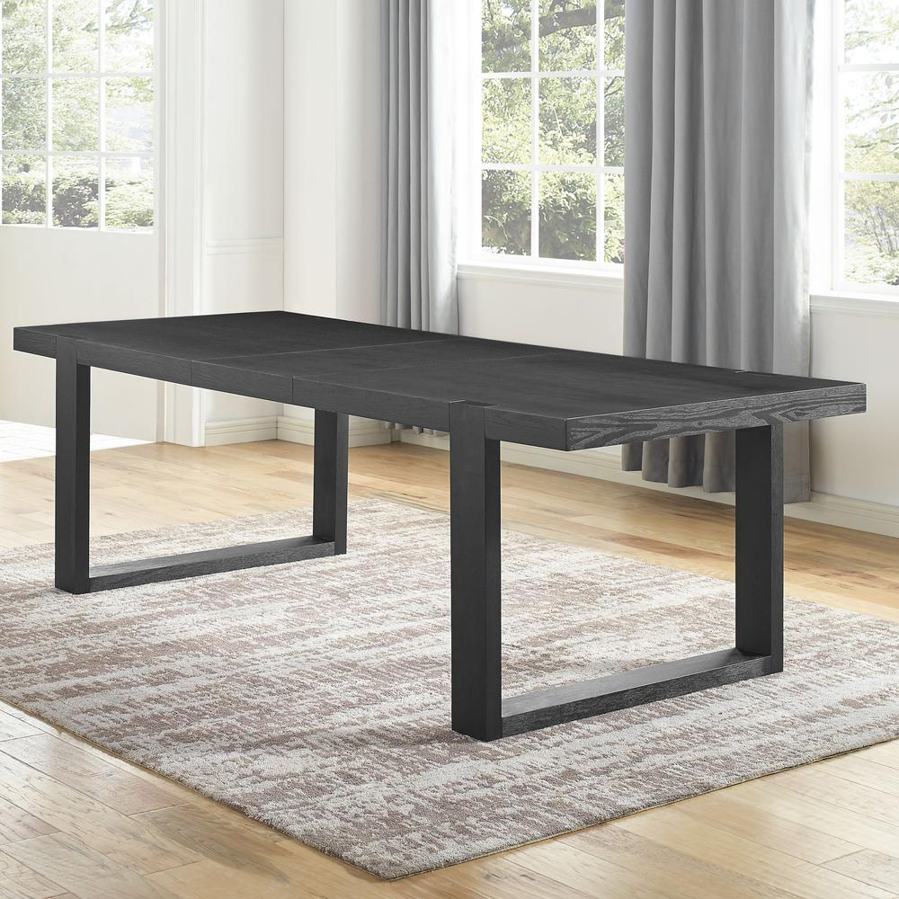 Yves black dining table with six grey chairs by Start2Finish, modern wood furniture set for dining room.