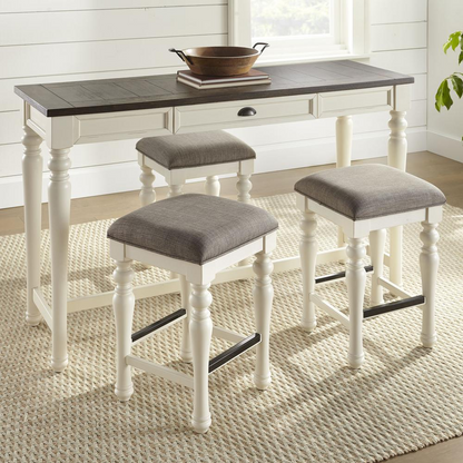 Joanna Sofa Bar 4-piece set by Start2Finish includes a sofa, armchair, and matching tables with modern design and neutral fabric.