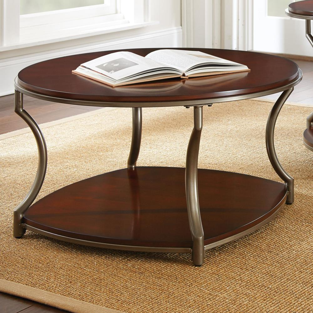 Start2Finish Miles round end table with wooden top and metal legs, modern design, suitable for living room or bedroom decor.