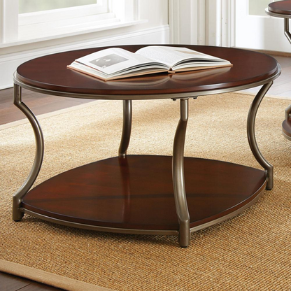 Start2Finish Miles round end table with wooden top and metal legs, modern design, suitable for living room or bedroom decor.