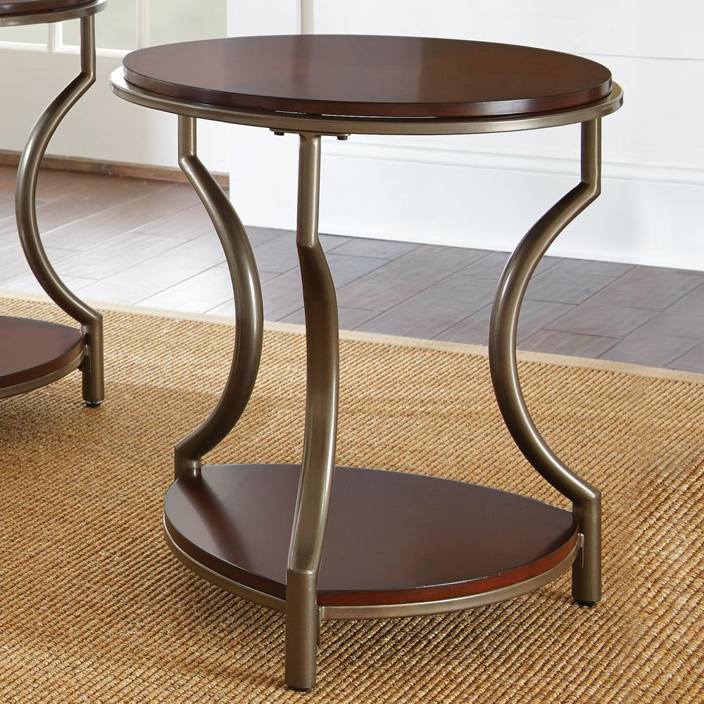 Start2Finish Miles round end table with wooden top and metal legs, modern side table for living room or bedroom decor.