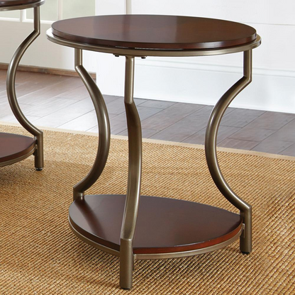 Start2Finish Miles round end table with wooden top and metal legs, modern side table for living room or bedroom decor.