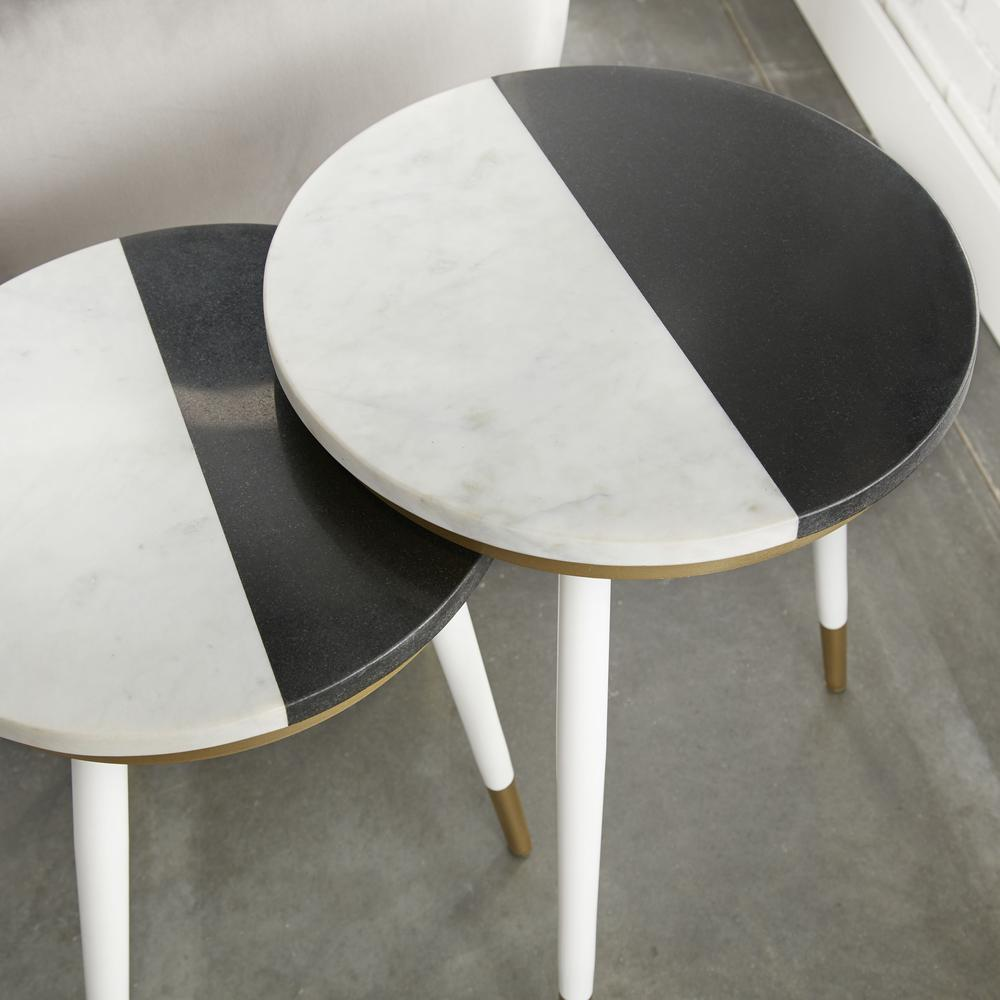 Start2Finish Taj 2-Pack marble top side tables, modern furniture with sleek marble surfaces and sturdy wooden legs.