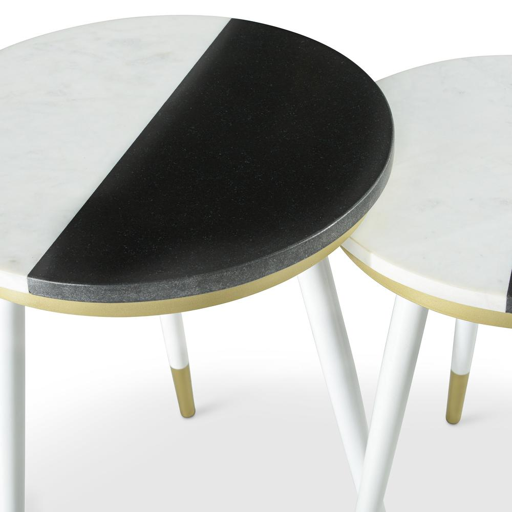 Start2Finish Taj 2-Pack marble top side tables showing sleek rectangular design with white marble surfaces and wooden legs.