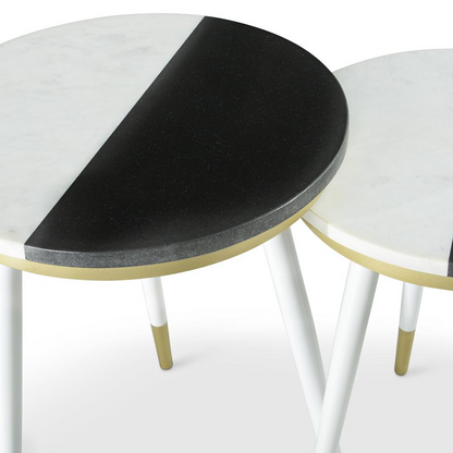 Start2Finish Taj 2-Pack marble top side tables showing sleek rectangular design with white marble surfaces and wooden legs.