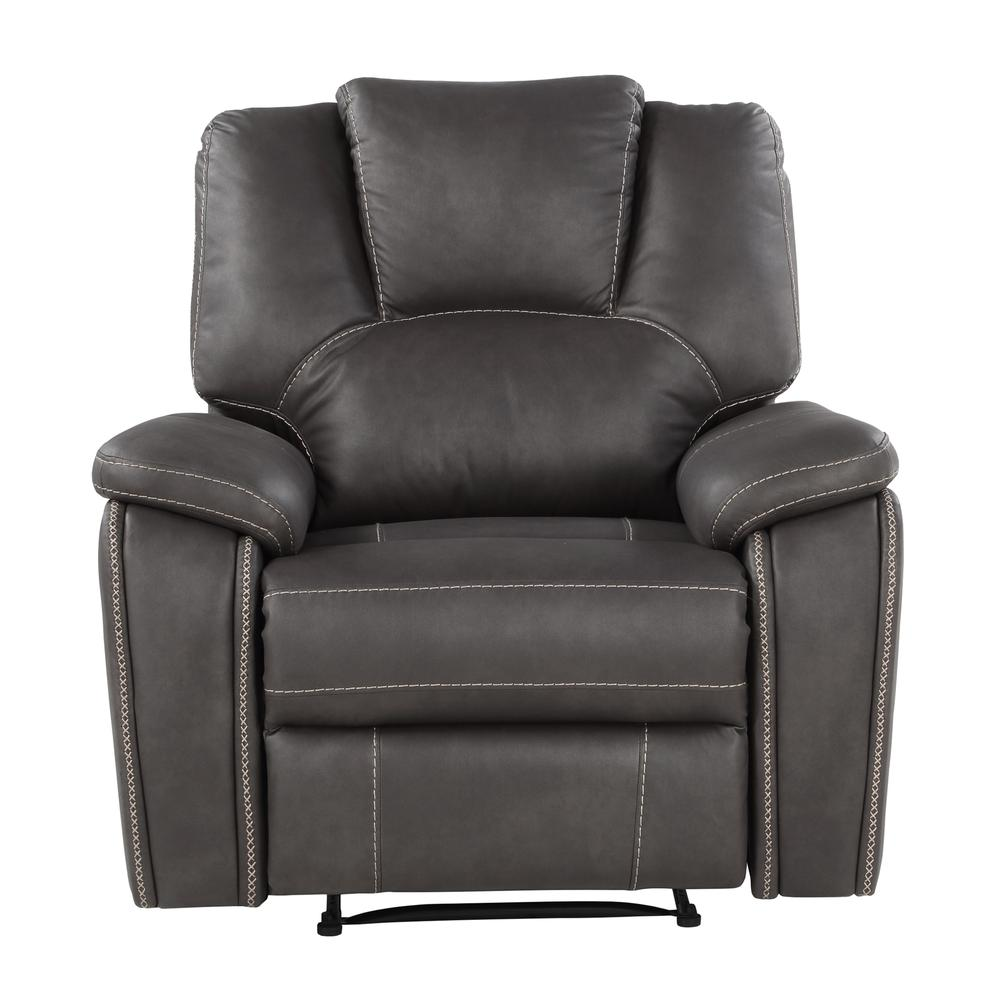 Start2Finish Katrine manual recliner in charcoal fabric, showing plush cushioning and adjustable reclining mechanism.