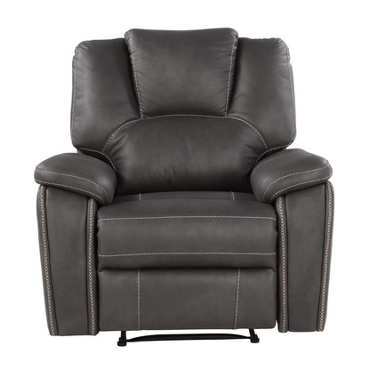 Start2Finish Katrine manual recliner in charcoal fabric, showing plush cushioning and adjustable reclining mechanism.