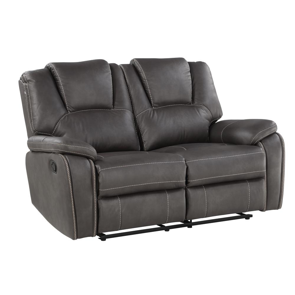 Katrine Charcoal Manual Loveseat by Start2Finish, showing plush fabric upholstery and cushioned seating for cozy comfort.