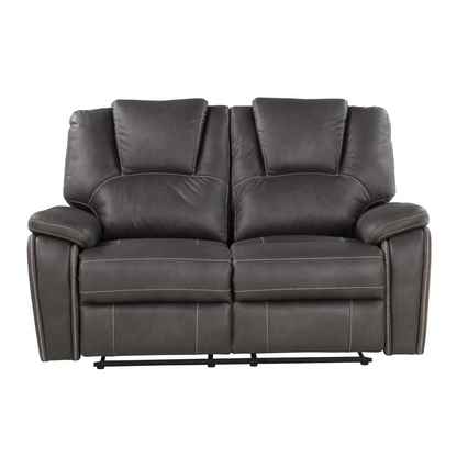 Katrine Charcoal manual loveseat by Start2Finish with plush fabric, cushioned armrests, and a modern compact design.