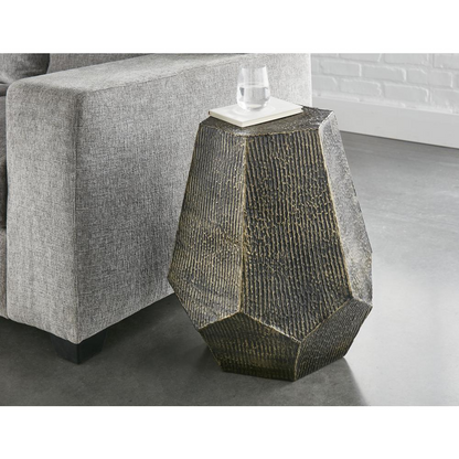 Donato hexagon end table by Start2Finish with a modern wooden top and black metal legs, ideal for living room decor.