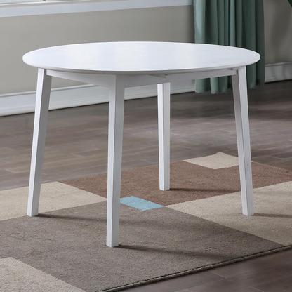 Start2Finish Naples drop leaf dining table with extended leaves and wooden finish, shown set up in a modern dining room.