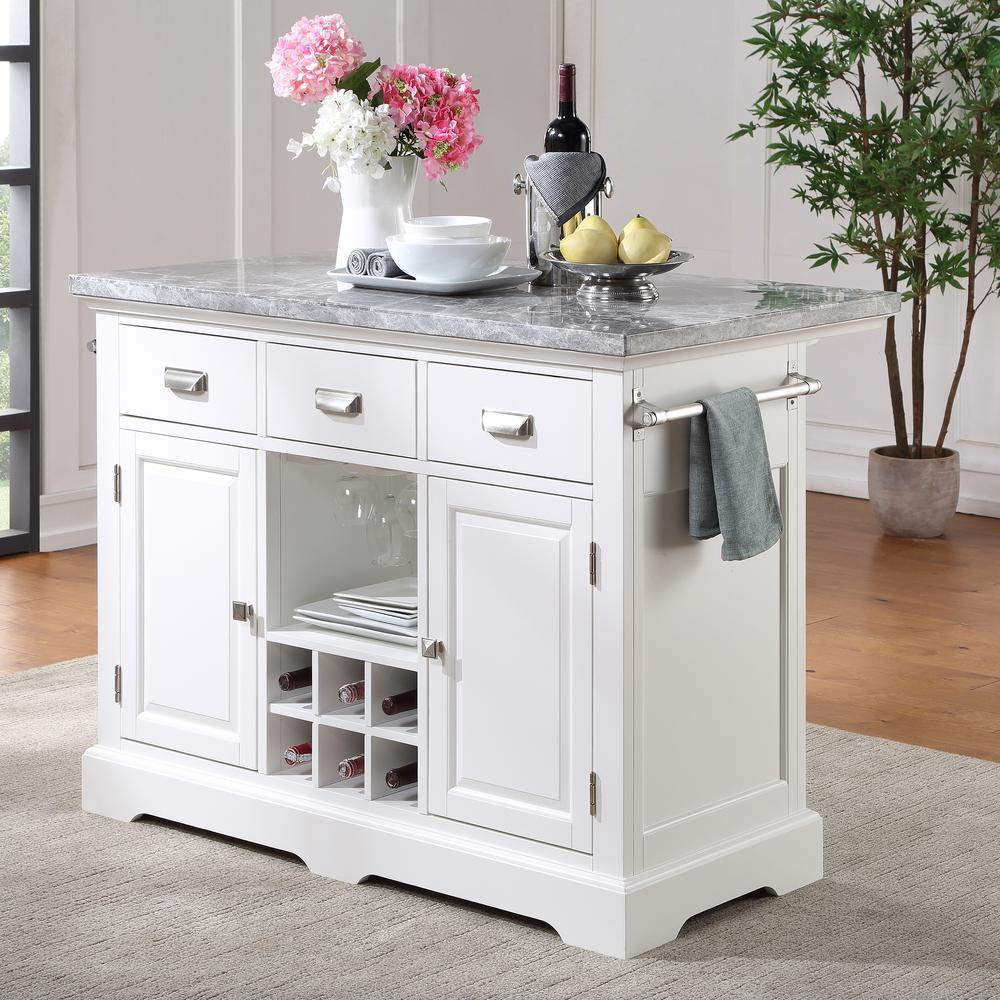Start2Finish Zermatt Kitchen Island furniture with wood finish, spacious countertop, and storage drawers for kitchen organization.